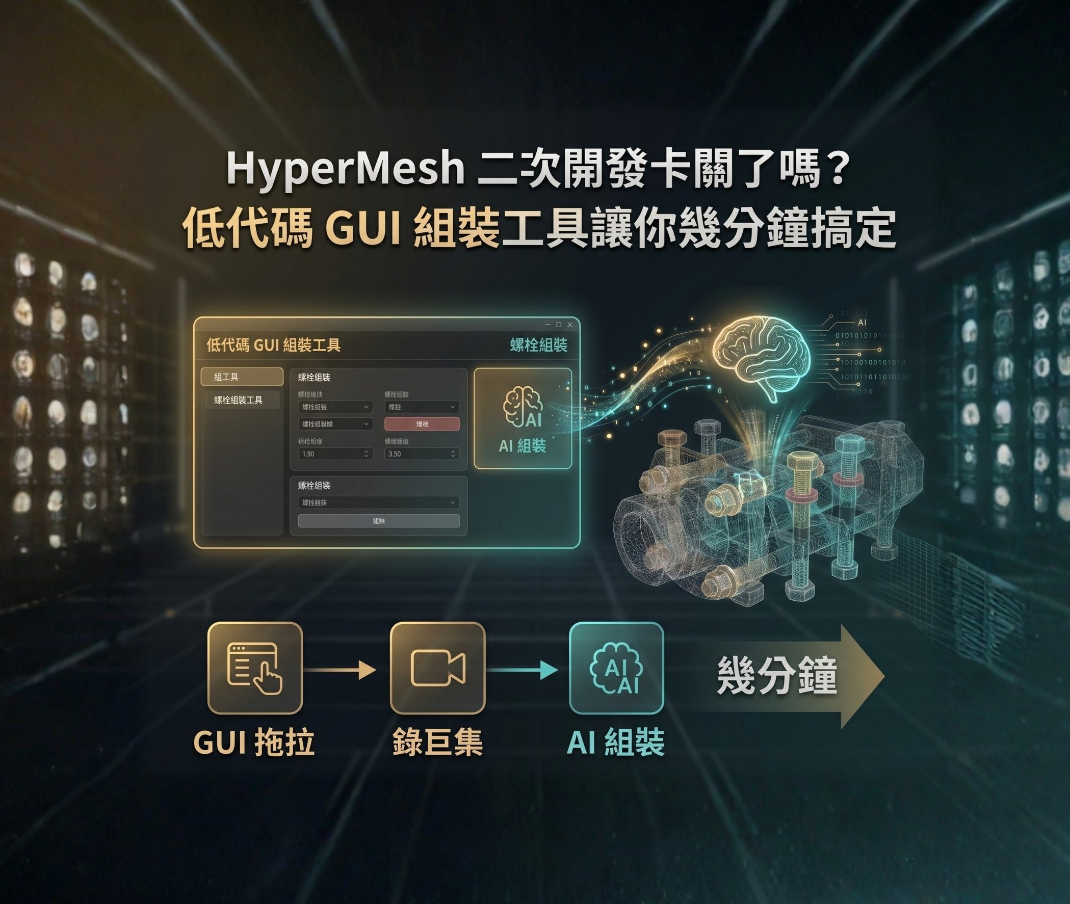 【 瑞其獨家 客製化程式 】HyperMesh 二次開發卡關？低代碼 GUI 組裝工具 3 步到位