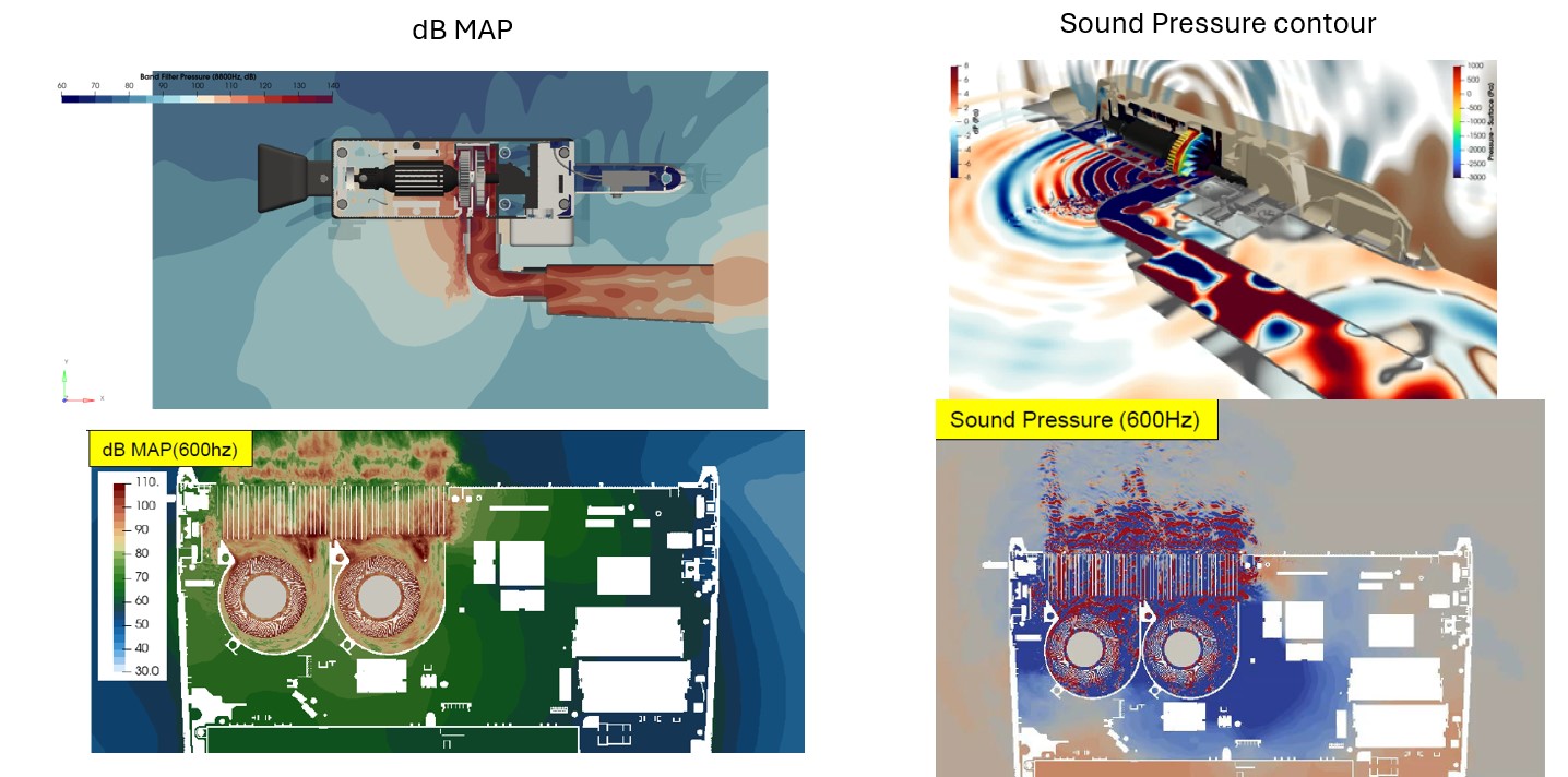圖二 正規噪聲分析結果：dB MAP及Sound Pressure contour