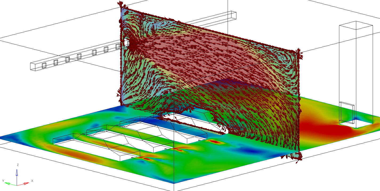 Airflow velocity distribution and vector plot