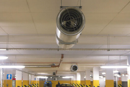 Illustration of jet fans in an underground parking lot
